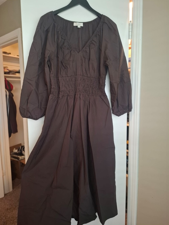 LOFT Dresses & Skirts - LOFT Brown Long Sleeve Smocked Waist Midi Dress Renaissance, Style Size M